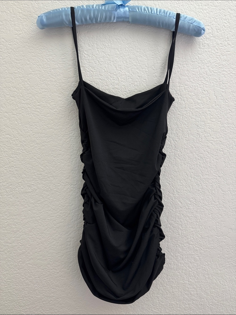 Tagless Black Ruched Cowl Neck Women's Tank Dress
